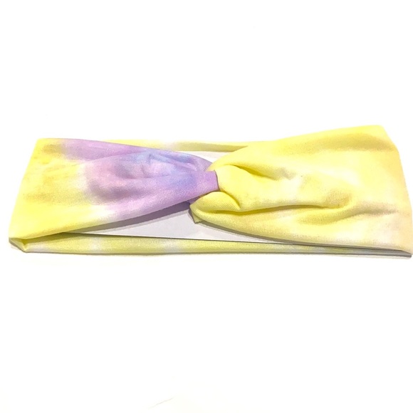 Kids Tye Dye Front Twist Stretch Headband Purple Yellow - Picture 2 of 4